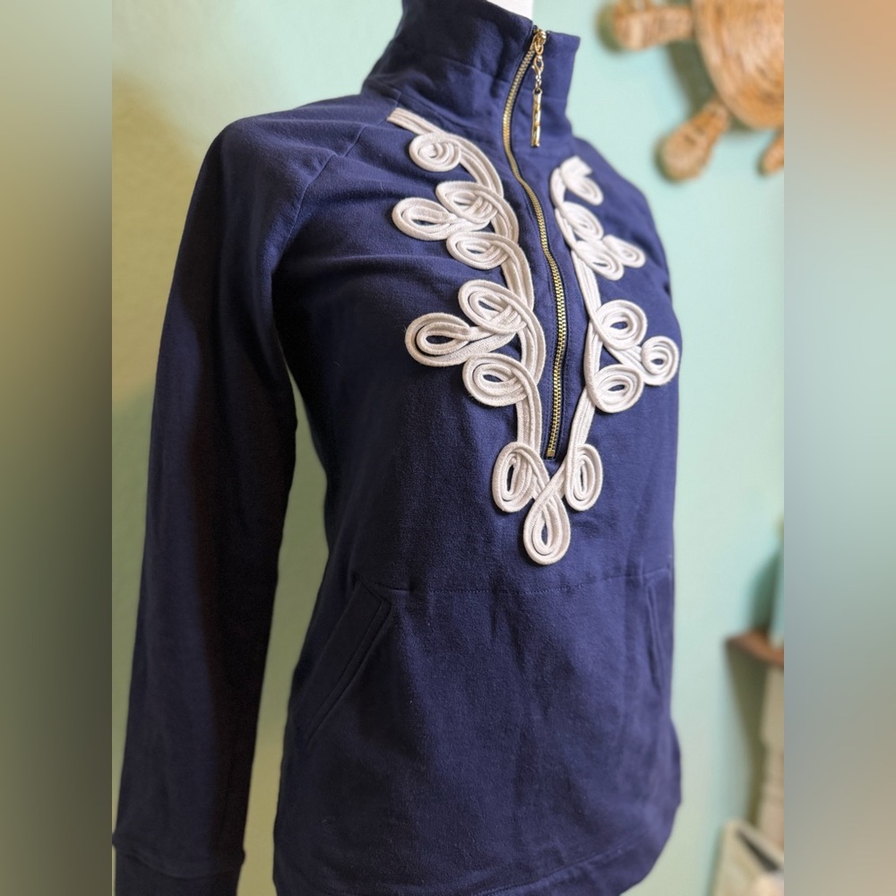 Lilly Pulitzer Sweater Women XXS Navy Blue Skipper Popover Quarter Zip Pullover